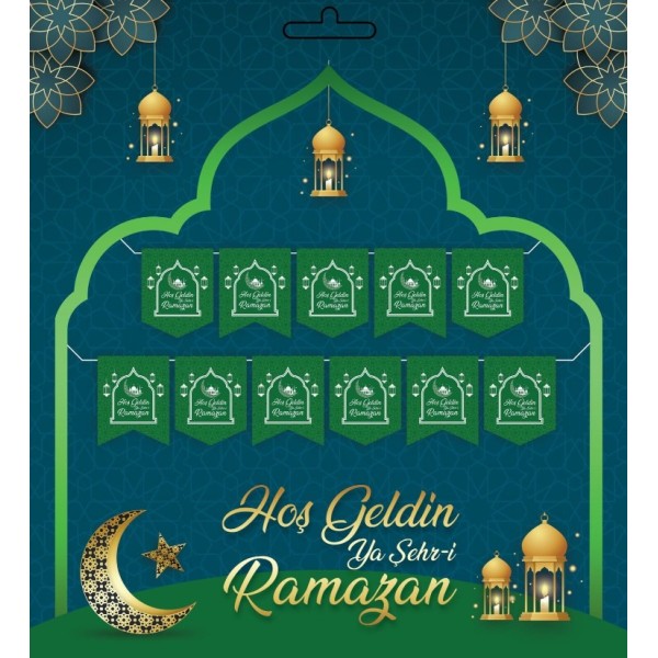 Yeşil Renk Hoşgeldin Ya Şehr-İ Ramazan Yazılı Banner Ramazan Süslemesi 230 Cm