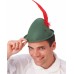 Yeşil Renk Kırmızı Tüylü Peter Pan Şapkası Robin Hood Şapkası 24X23 Cm