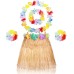 Yetişkin Çocuk Hawaii Parti Seti - 40 Cm Naturel Etek + Çiçek Aksesuarlar (5 Parça)